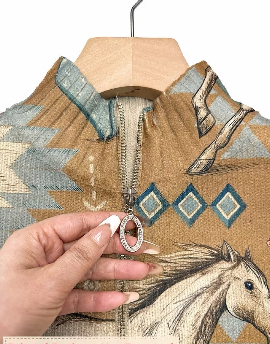 Kaitlyn - Desert Horse and Cactus Zip Cardigan