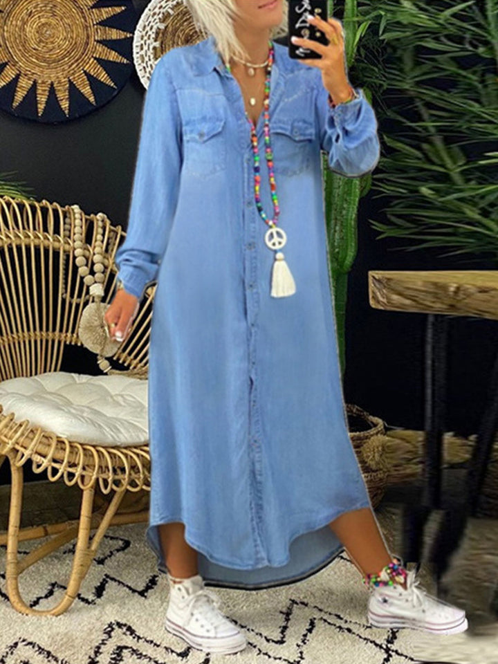 Erica - Casual Elegant Long Denim Shirt Dress