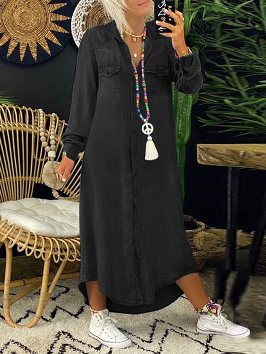Erica - Casual Elegant Long Denim Shirt Dress
