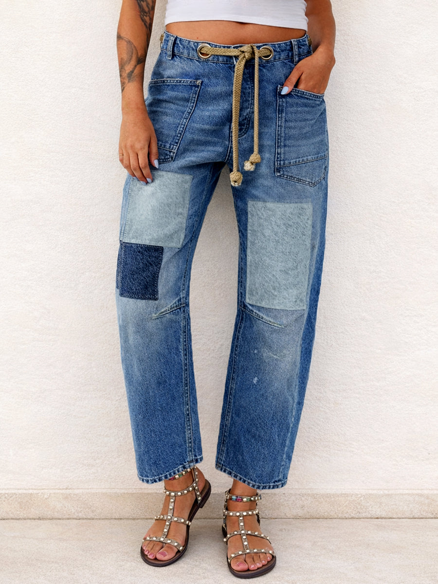 Chloe - Patchwork Drawstring Jeans