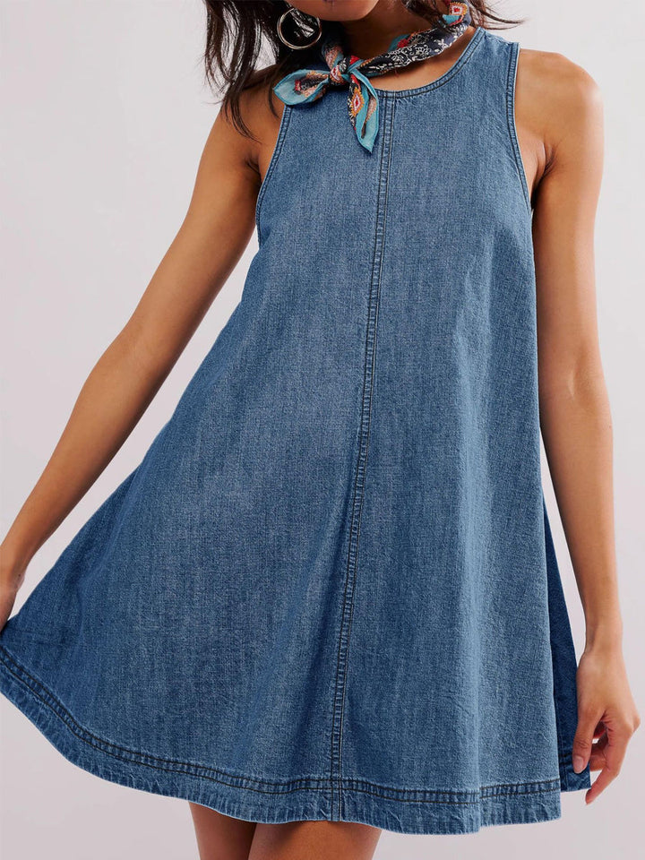 Melissa - Sleeveless Backless Denim Mini Dress
